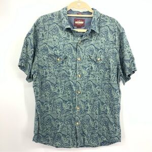 Alesbury Men Size Large‎ Shirt Button Down Top Green Blue Tropical Linen Blend